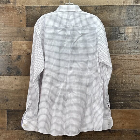 Eton Dress Shirt Mens 17.5-44 White Purple Check Long Sleeve Button Up FLAW - Picture 4 of 9